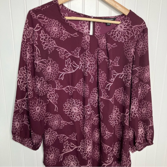 41 Hawthorn Top Large Purple Floral Casual Popover Spring Women’s Blouse Shirt - Picture 2 of 9